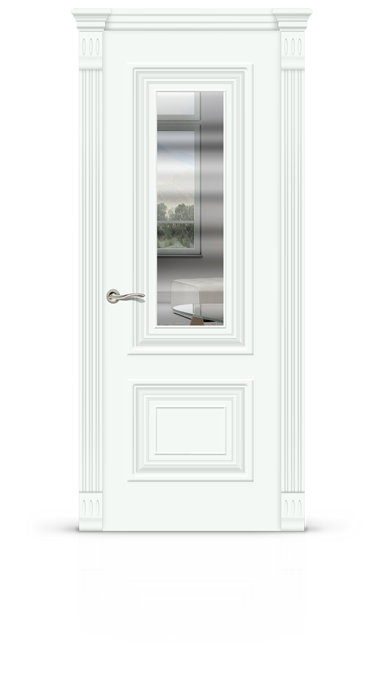 Дверь Мартель стекло - зеркало, эмаль белая - 9003